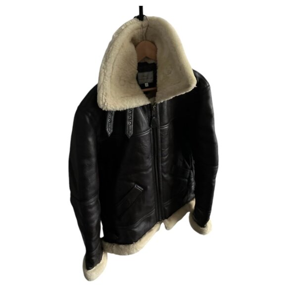 VINTAGE Style Aviator Style Mens Genuine Shearling Jacket - Brown - Picture 1 of 6